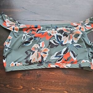EVRI Plus Size 3X Floral Off-the-Shoulder Bikini Swim Top - Sage Green